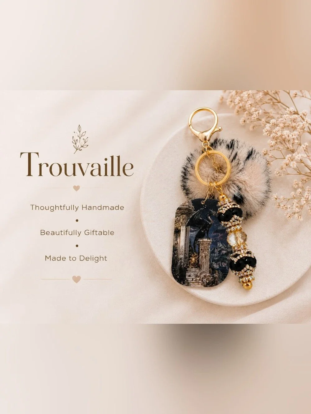 Fantasy Dragon Keychain | Handmade Beaded Gothic Keychain Charm